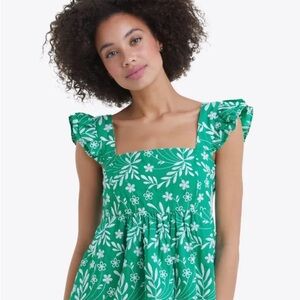 Draper James Green & White Embroidered Babydoll Tank